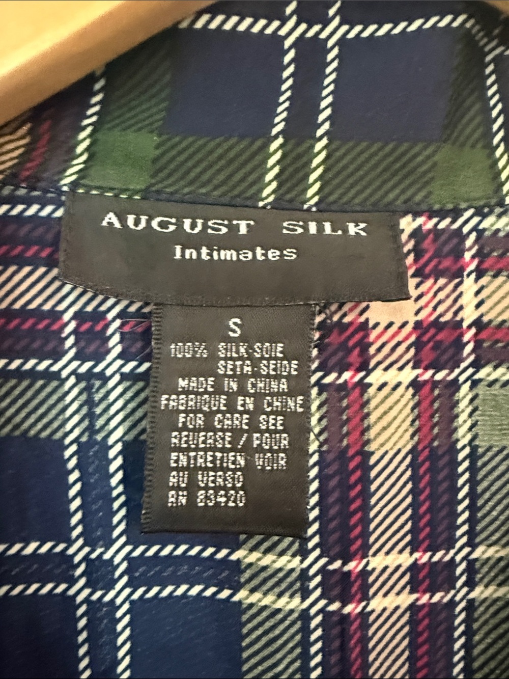 august silk Green and Navy Plaid 100% Silk Pajama Set -S - Picture 2 of 9